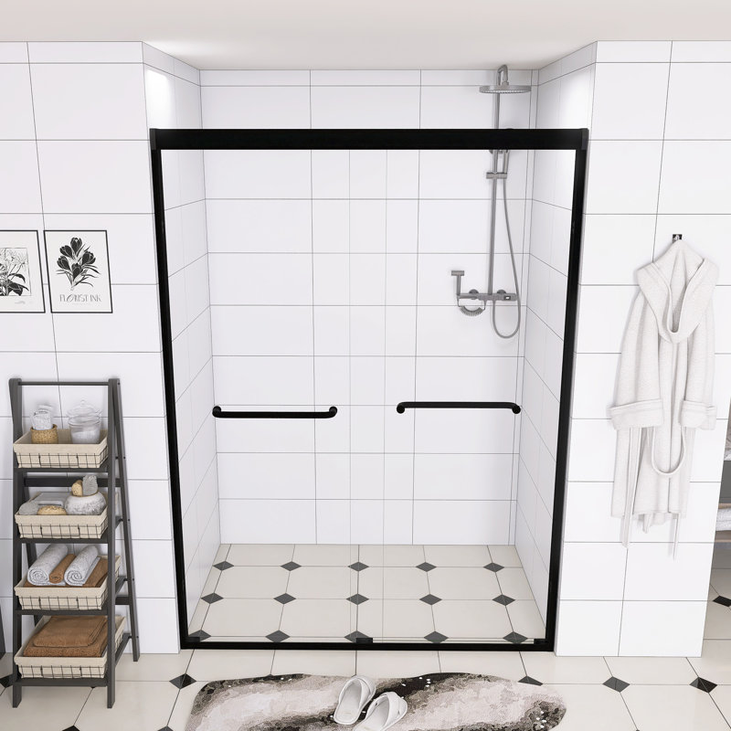 Aluminum Frame Double Sliding Shower Door, Matte Black
