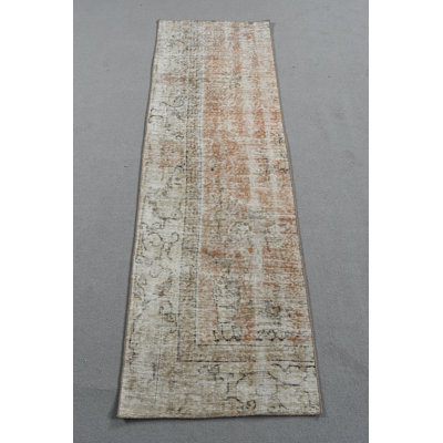 Tapis de couloir turc vintage orange pâle pour la cuisine ou le couloir avec un design oriental Oushak