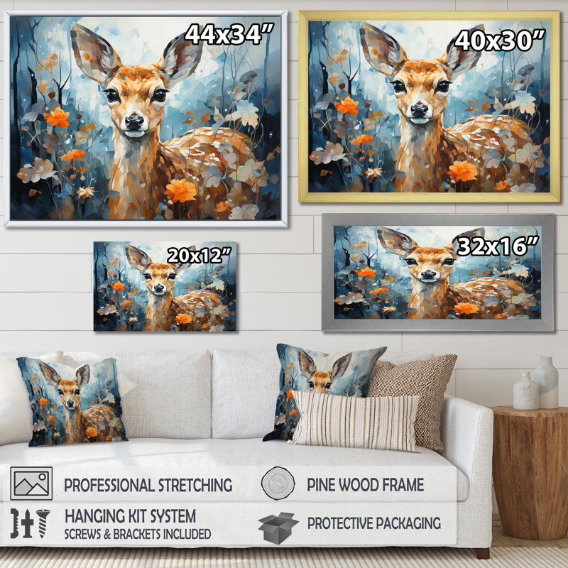 Art mural sur toile de cerf, reproduction de faune gracieuse - Collage gracieux de cerf I, H 12 po x l 20 po x P 1 po