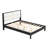Solid Wood Queen Size Platform Bed Frame with Beige Velvet Upholstered Headboard, Black, No Box Spring Needed-772490928-772490929