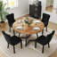 Ensemble de salle à manger rond en bois avec chaise en velours-521450028-521450031
