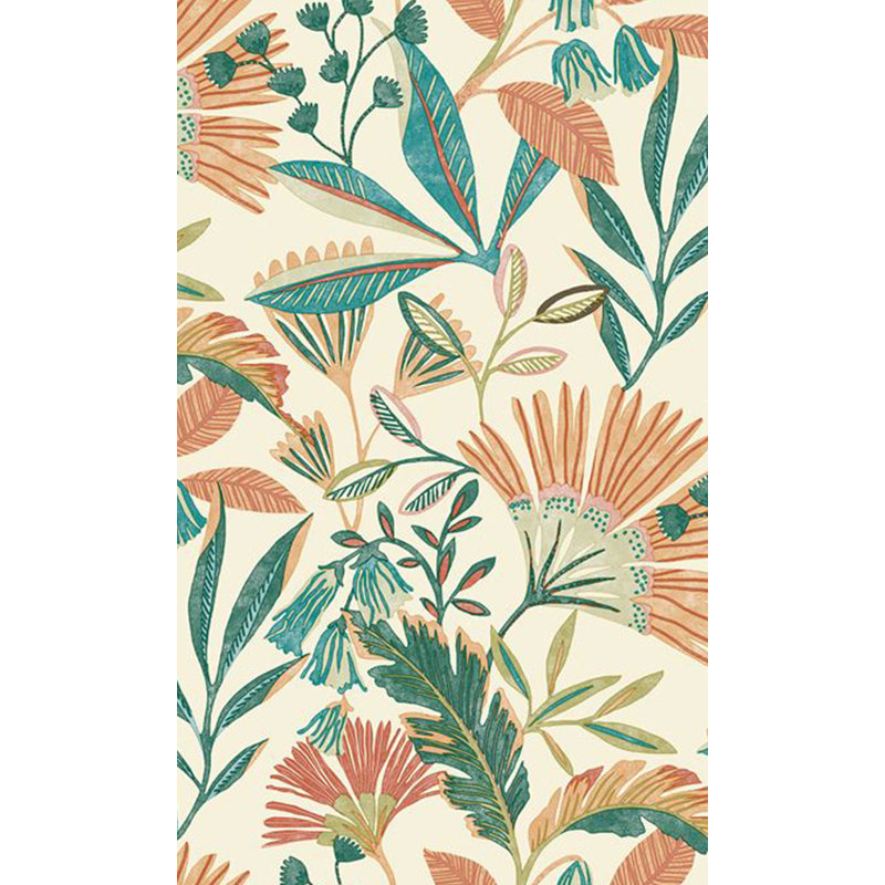 Papier peint botanique fleurs tropicales et arbres, Blanc