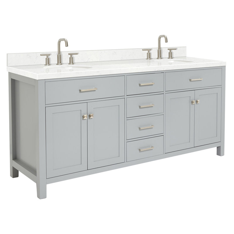 Ensemble de meuble-lavabo double Abbate, Gris, Ovale, 72"