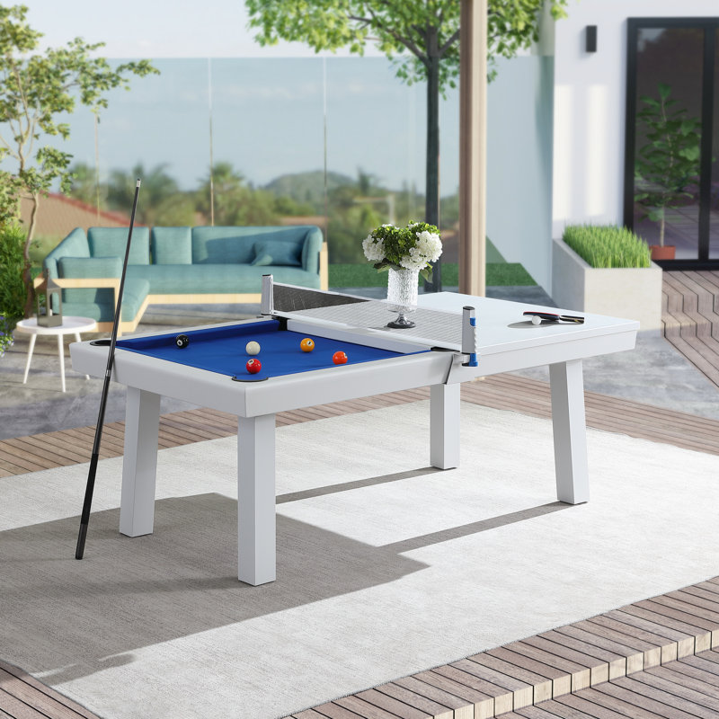 Table de billard d'extérieur / d'intérieur en ardoise avec dessus de salle à manger et accessoires Oasis, 7 pi, Blanc