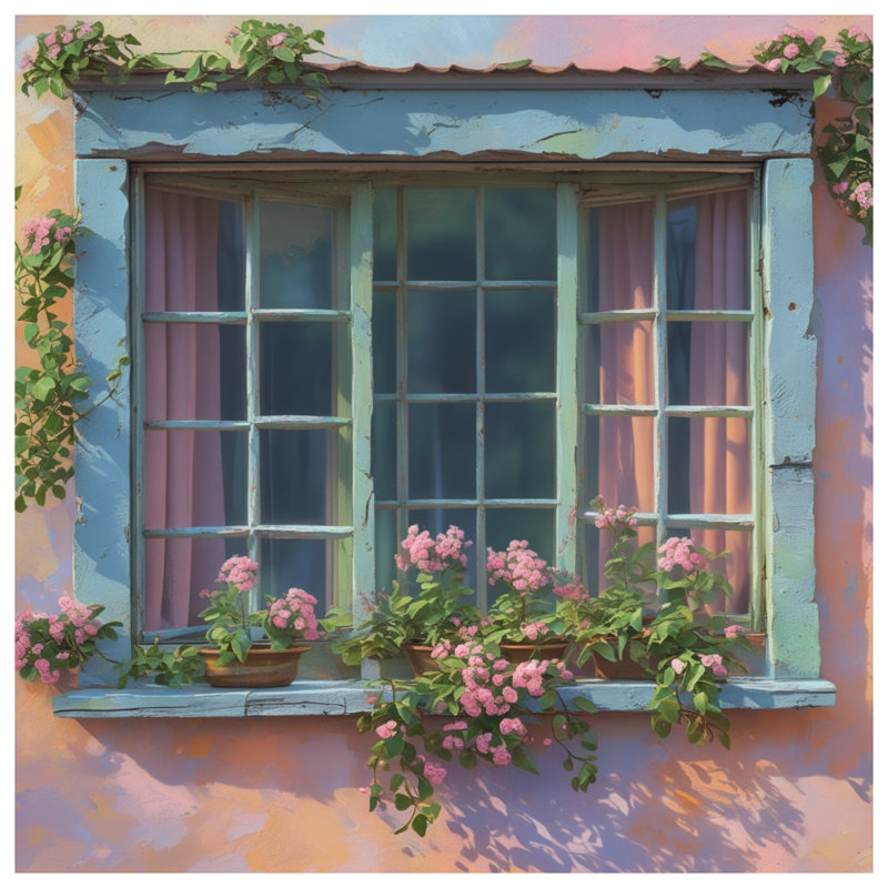 Fenêtre pastel avec couvertures de fleurs, L 50 po x H 60 po