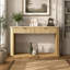 Console cannelée avec plateau en imitation travertin, table d'entrée avec moulures, 2 tiroirs et étagère ouverte, table d'appoint moderne aux bords arrondis pour salon.