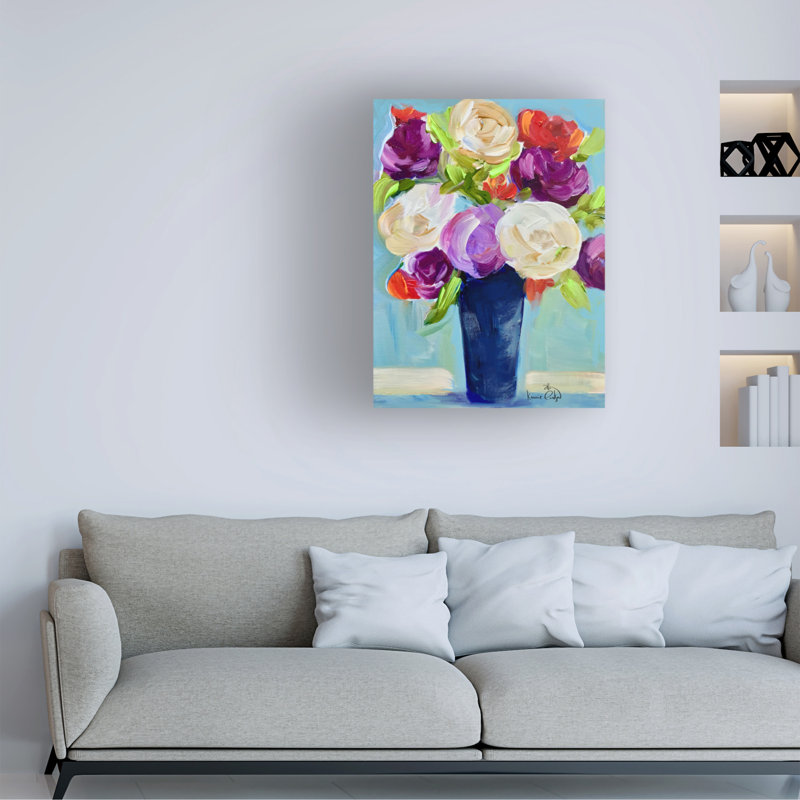 «Karrie Evenson Roses», art sur toile bleu prussien, H 32 po x l 24 po