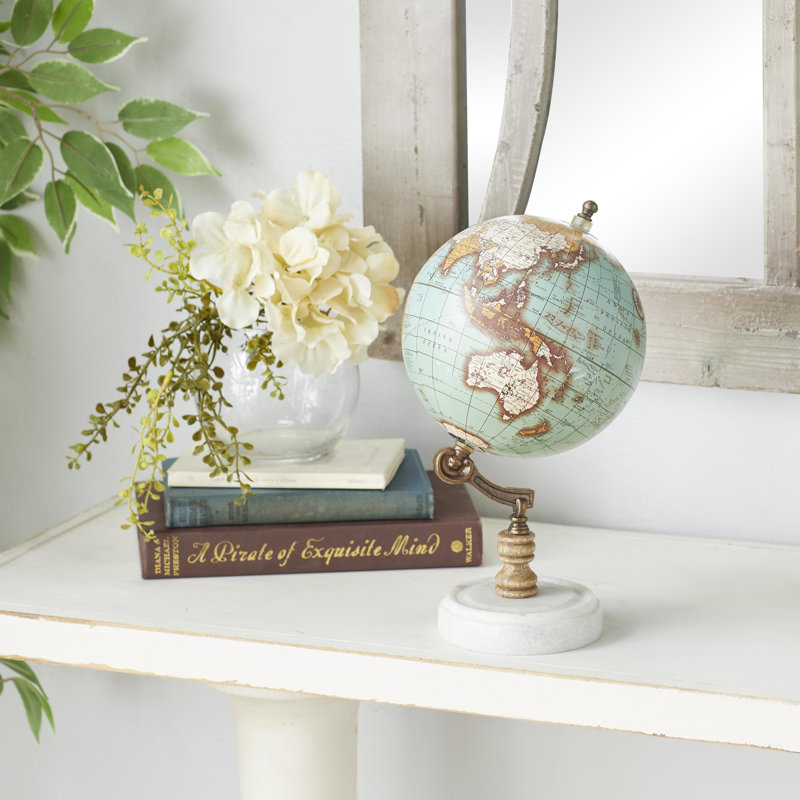 Globe en marbre et bois aigue-marine, Turquoise