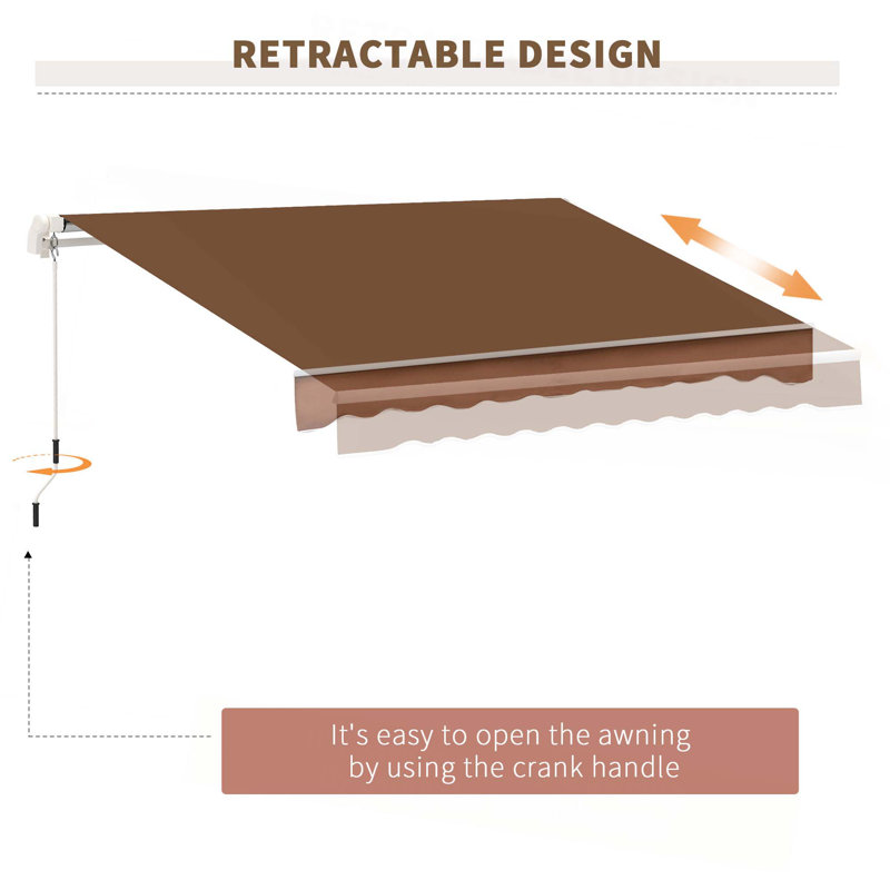 Outsunny Retractable Awning, Patio Awning Sunshade Shelter with Manual Crank Handle, 280gsm UV Resistant Fabric and Aluminum Frame for Deck, Balcony, Yard