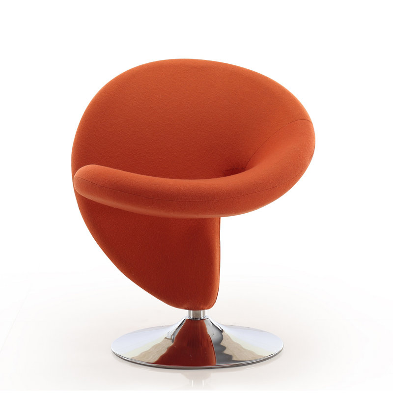 Curl Modern Wool Blend Upholstered Metal Swivel Accent Chair in Orange, Orange Polyester Blend