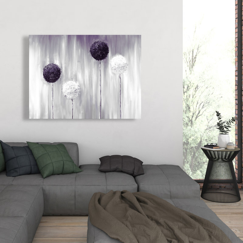 Fleurs d'allium mauves - Toile contemporaine pour la décoration intérieure, H 48 po x l 24 po