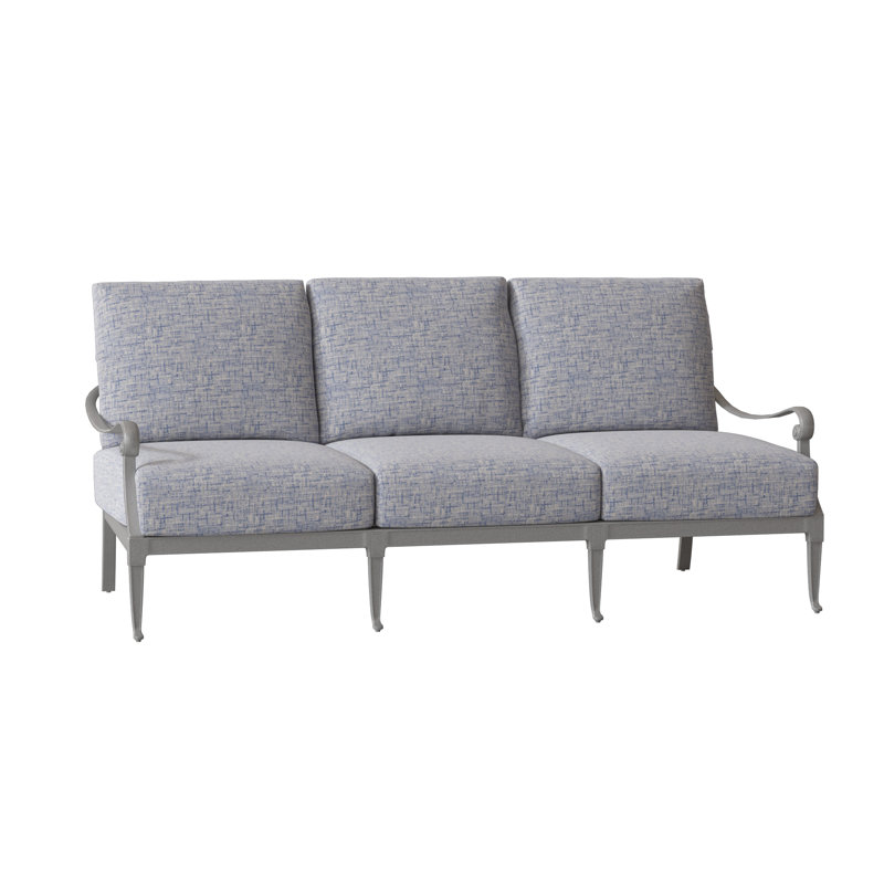 Wiltshire 75'' Wide Aluminum Patio Sofa with Cushions, Pewter, Hedge Flannel Sunbrella® Flannel