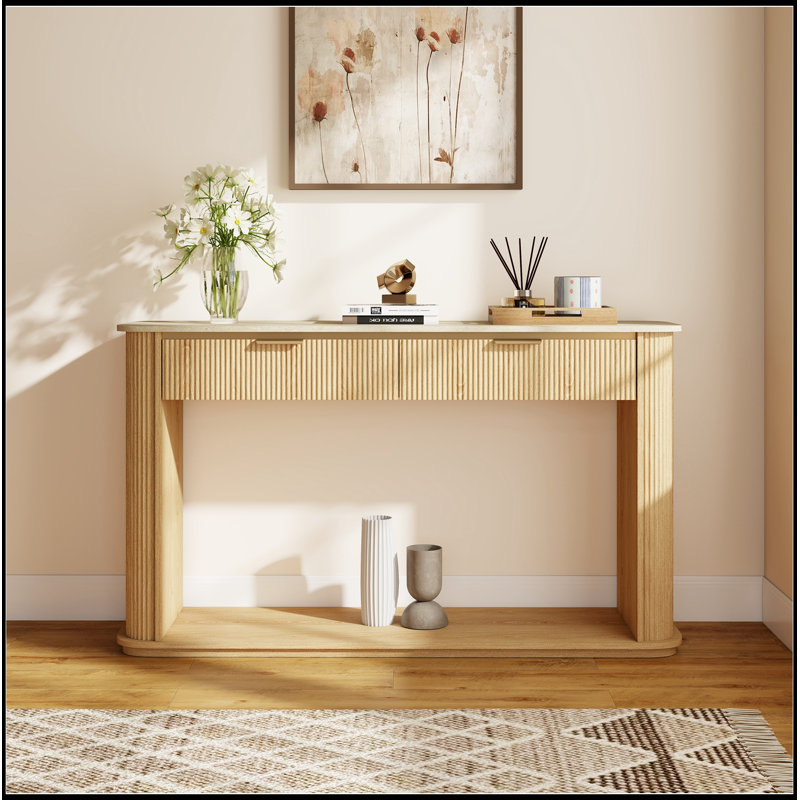Table basse avec 2 tiroirs et tablette ouverte