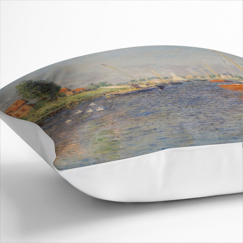 Red Boats In Argenteuil Square Throw Cushion, 55cm H x 55cm W x 20cm D, White