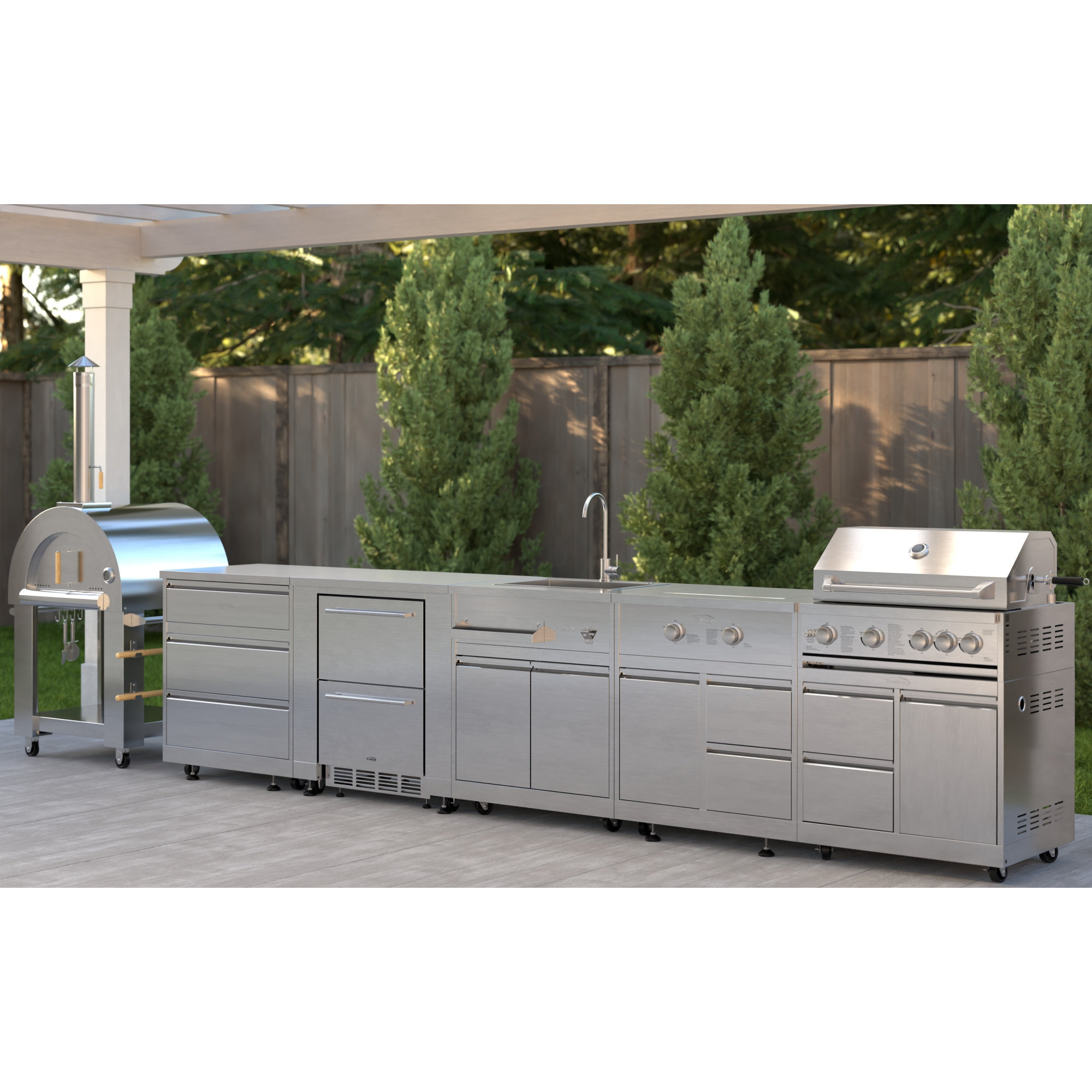 KoolMore Outdoor Kitchen Series Modular Kitchen with a Wood fire Pizza ...