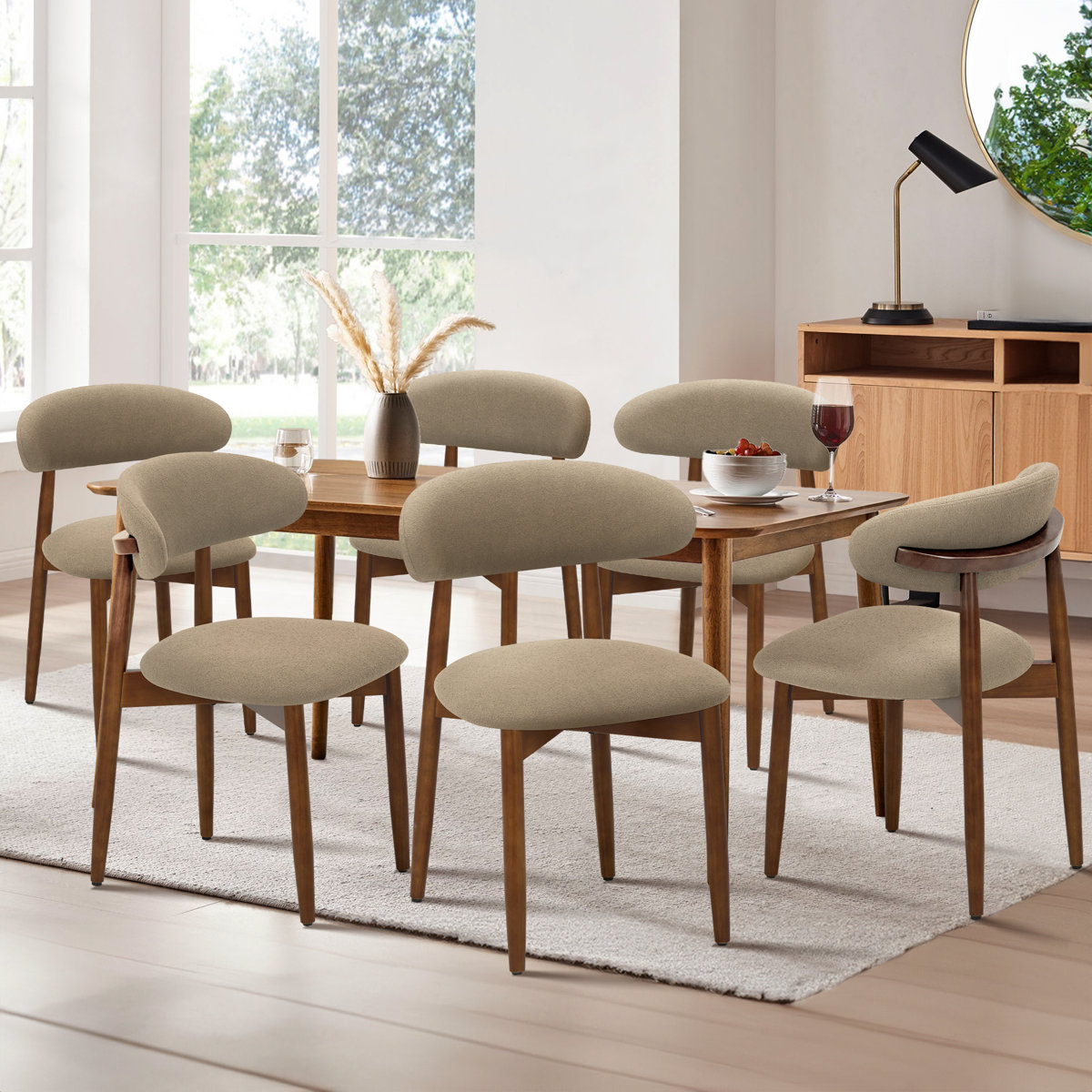 Upholstered Solid Wood Side Chair Dining Chairs (Set of 6)