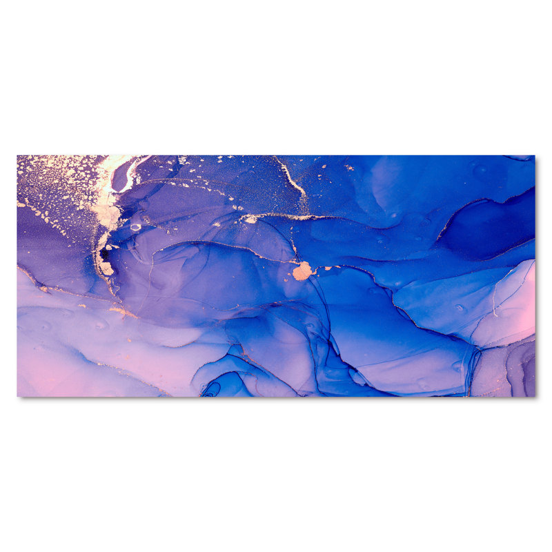 «Blue and Pink Marble Ink Clouds IV», peinture sur toile, H 28 po x l 60 po x P 1,5 po, Toile tendue