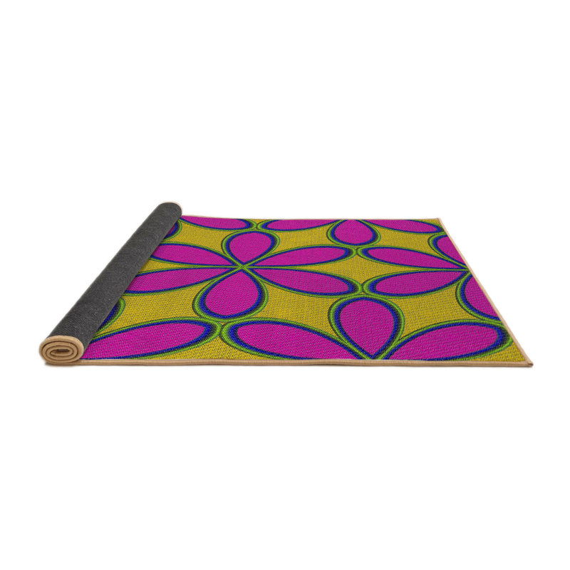 Tapis rose/jaune tissé à la machine, Rond 3 pi