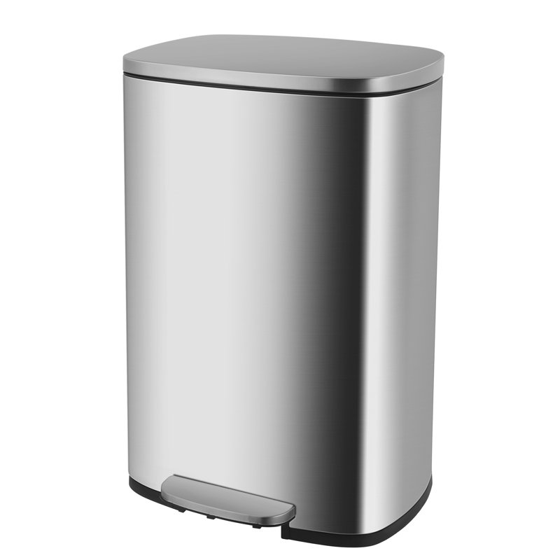 Steel Kitchen Trash Can, Silver, 50