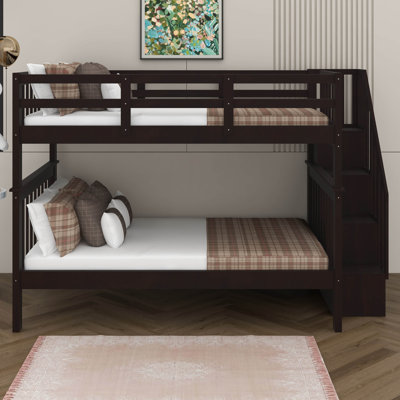 Full Over Full Bunk Bed With Stairs, Solid Wood Bunk Bed With Storage And Guardrail For Kids Teens Adults Full Over Full Bunk Bed With Stairs, Solid Wood Bunk Bed With Storage And Guardrail For Kids Teens Adults