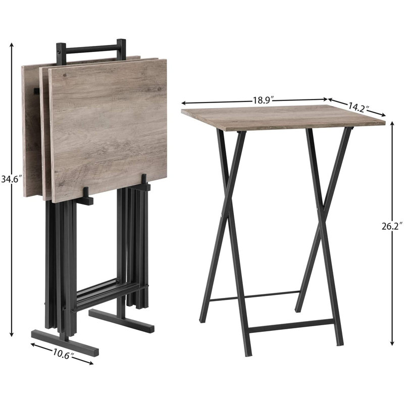 Kearra TV Tray Table Set with Stand, Gray/Black