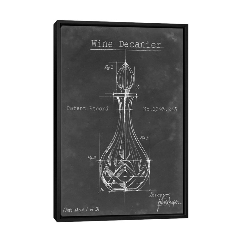 «Barware Blueprint VIII», impression sur toile, H 26 po x l 18 po x P 1,5 po, Toile avec cadre noir, Pas de tapis