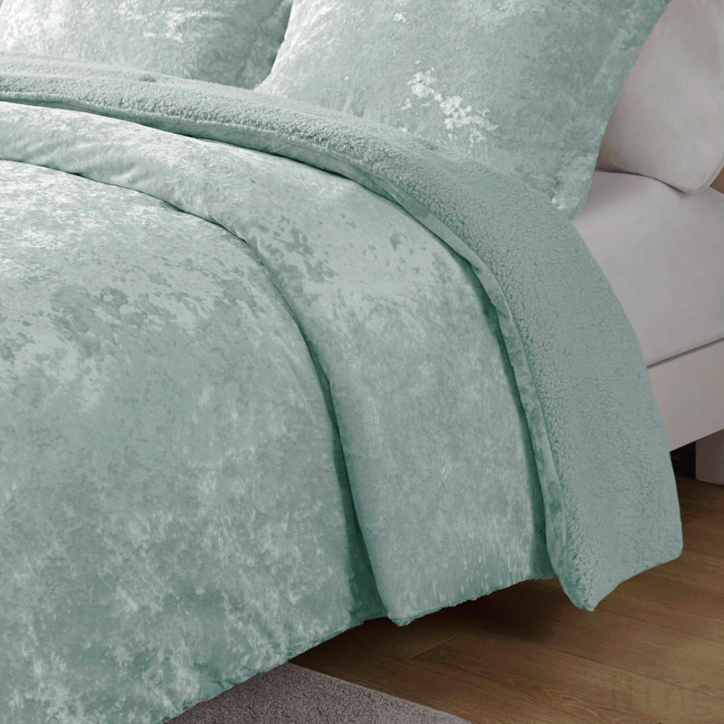 Ensemble d'édredon réversible en velours 3 pièces double / grand turquoise