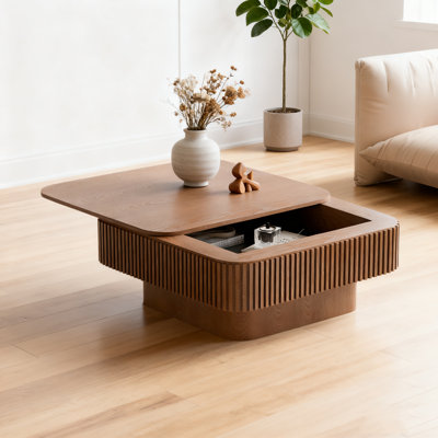 Table basse carrée avec rangement Table d'appoint moderne en placage de bois massif Table basse pour salon, chambre à coucher, appartement ou bureau