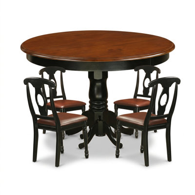 Black And Cherry Wood Round 5-Piece Dining Set With Pedestal Base