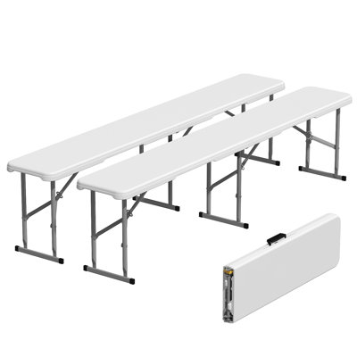 Ensemble de 2 bancs d'extérieur, bancs de pique-nique pliables et portatifs avec structure en acier pour terrasse, jardin et événements