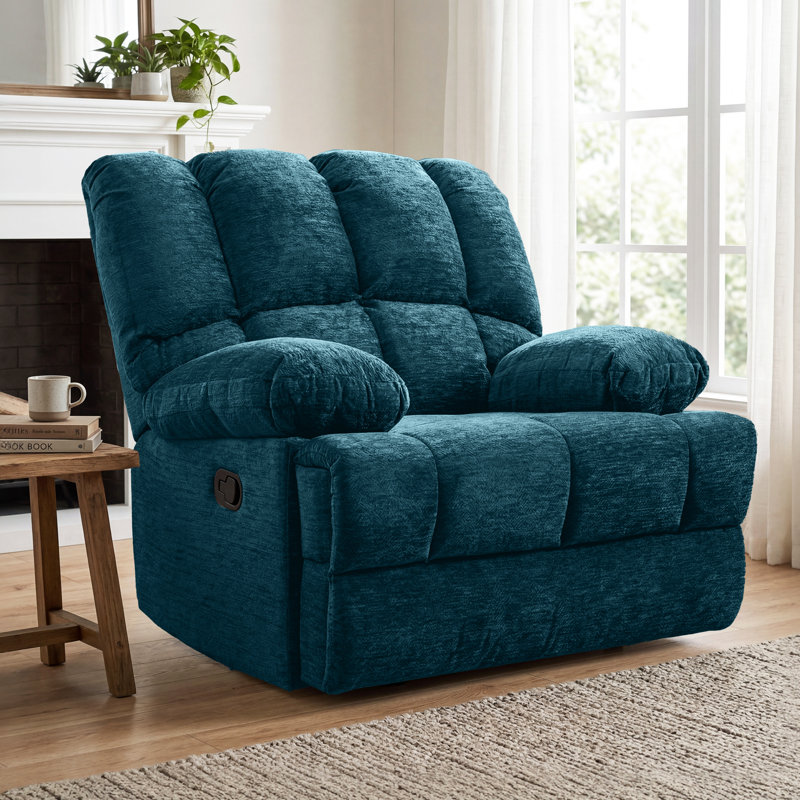 Fauteuil inclinable manuel berçant surdimensionné l 44,5 po, H 41,33 po x l 44,48 po x P 29,92 po, Chenille bleu sarcelle