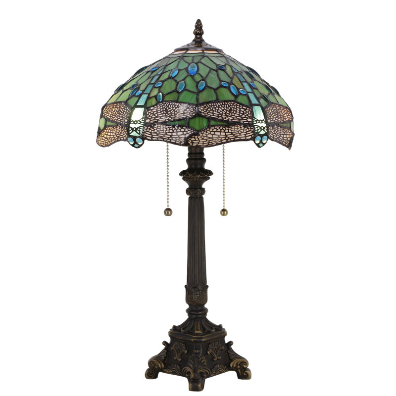 Lampe de table Tiffany en verre coloré vert 12 x 12 x 21 pouces