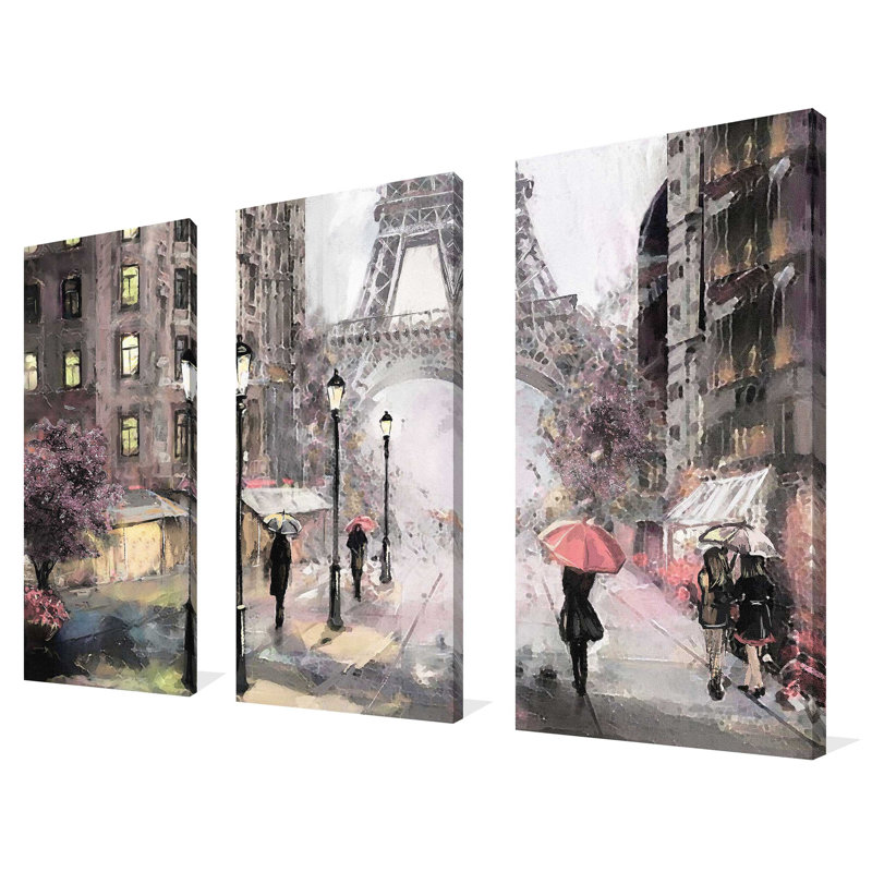 Paris Street II - ensemble de 3 reproductions d'art sur toile tendue, H 32 po x l 48 po x P 0,75 po