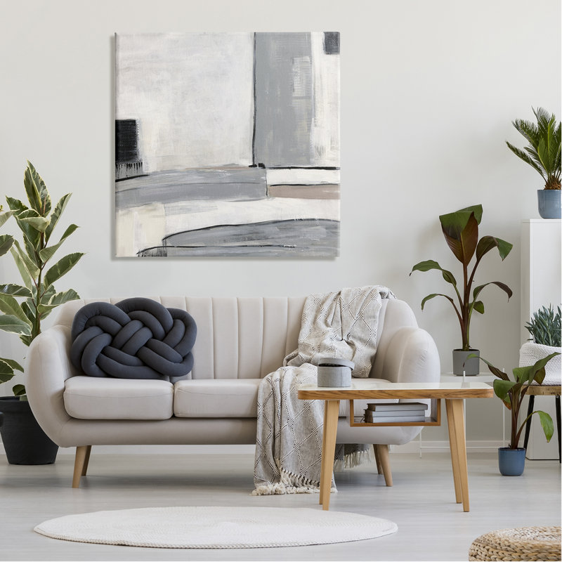 «Abstract Gray Geometric Shapes» par Sally Swatland - peinture sur toile tendue, H 36 po x l 36 po x P 1,5 po