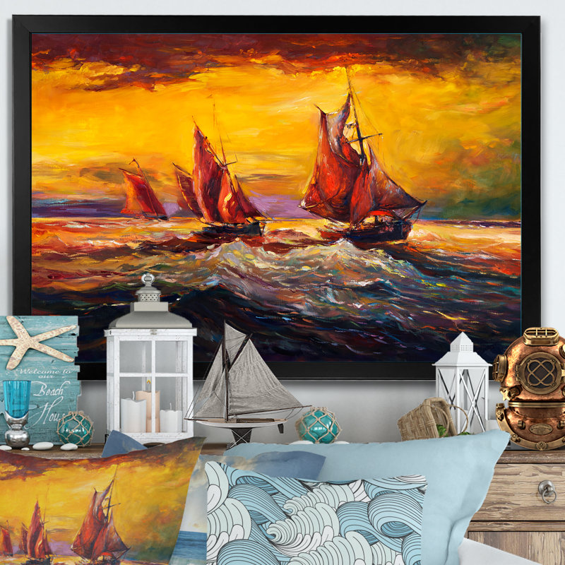 «Colorful Ocean Sail Boat», reproduction de cadre photo sur toile, Toile avec cadre noir, H 8 po x l 12 po x P 1 po
