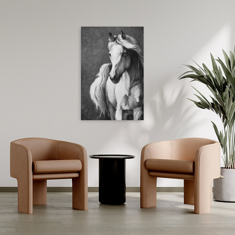 Art blanc contemporain, cheval blanc, H 36 po x l 24 po