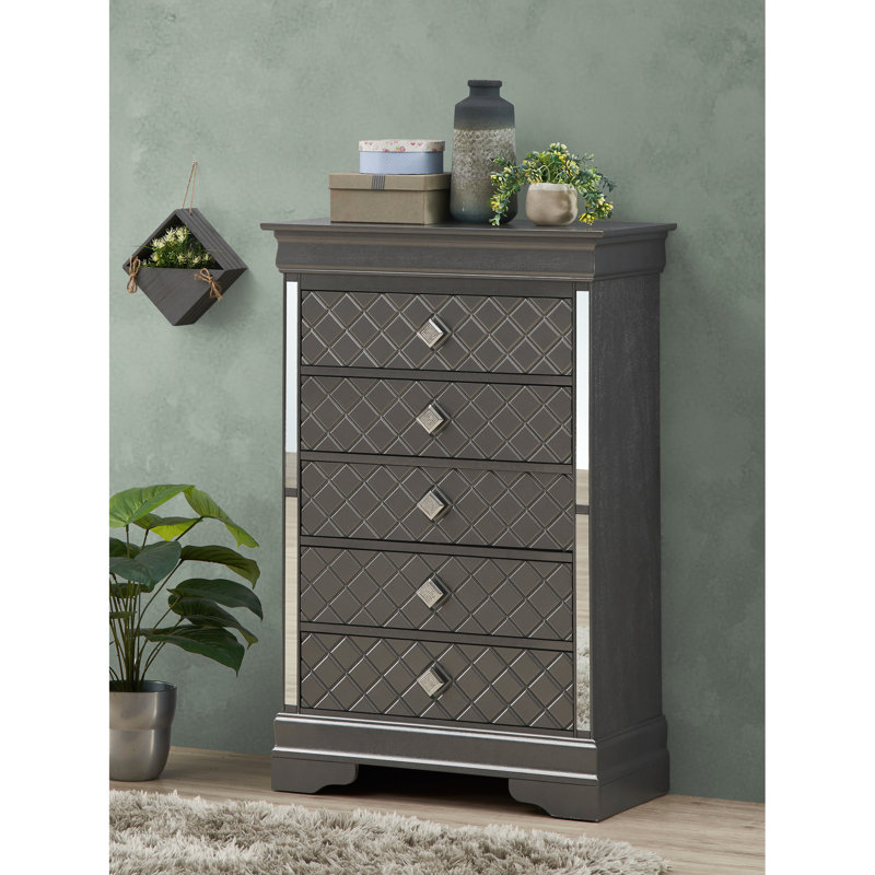 Commode noire G6702 - Tiroir texturé champagne argenté