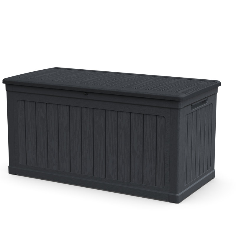 230 Gallon Double - Xxl Deck Box, Black Waterproof Resin, Lockable, Ideal For Patio Furniture And Pool Supplies Storage, Multipurpose As Bench Or Table, All Weather Resistance, 32 In Width, 34 Height