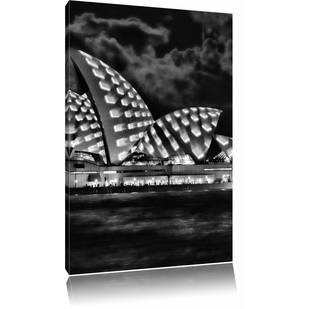 Leinwandbild Sydney Opera House bei Nacht in Monochrom