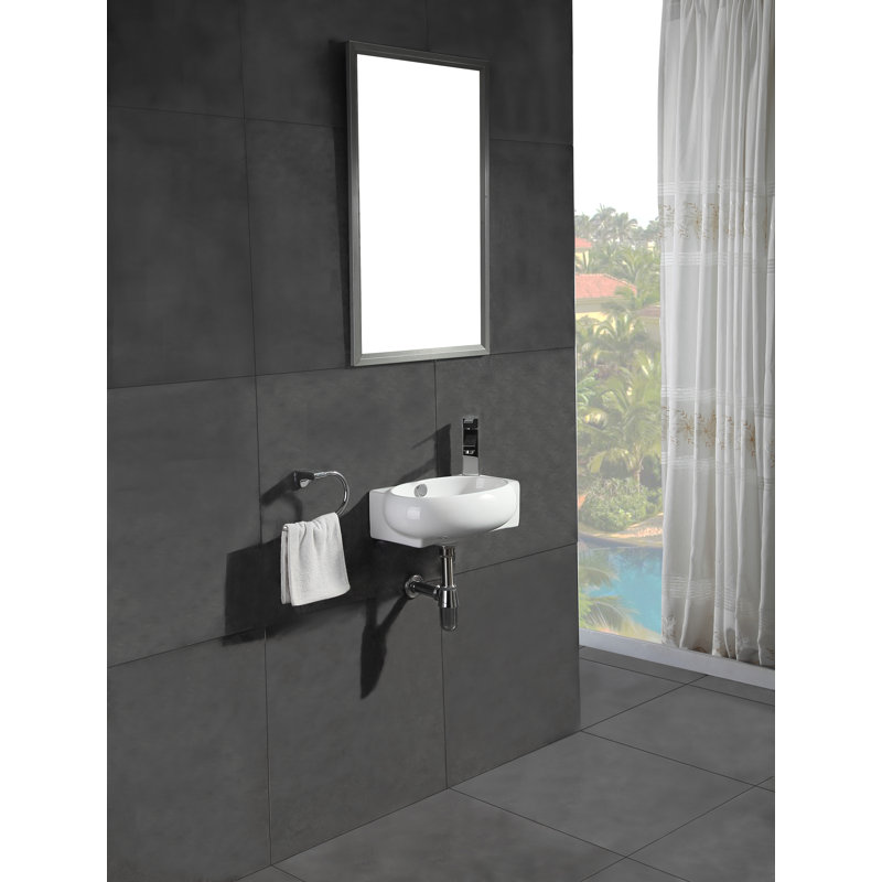 White Ceramic Oval Wall Mount Bathroom Sink with Overflow