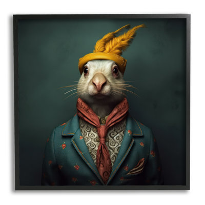 ba-928 - Reproduction encadrée de photo de lapin élégant sur toile