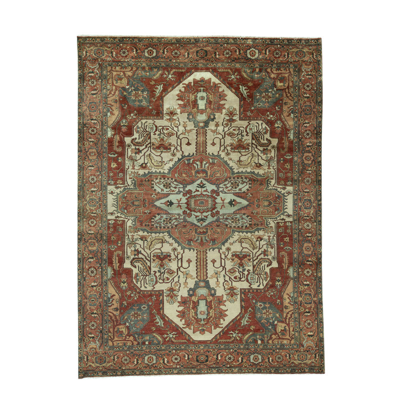 Tapis ivoire et rouge noué à la main de haute qualité