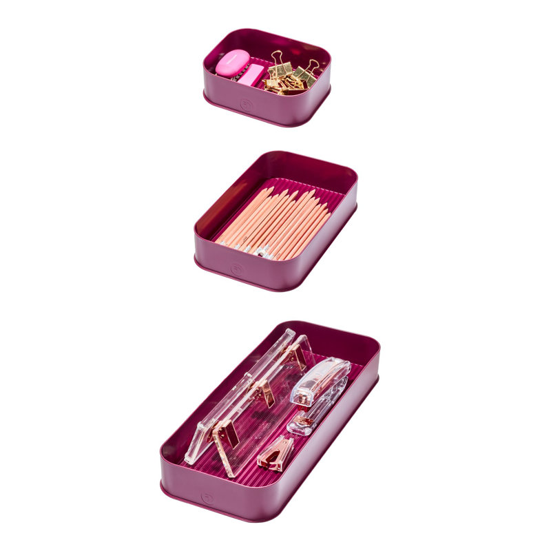 iDesign Recycled Plastic Office Organizer Bin, Set of 3 – S,M,L-Moss, Burgundy