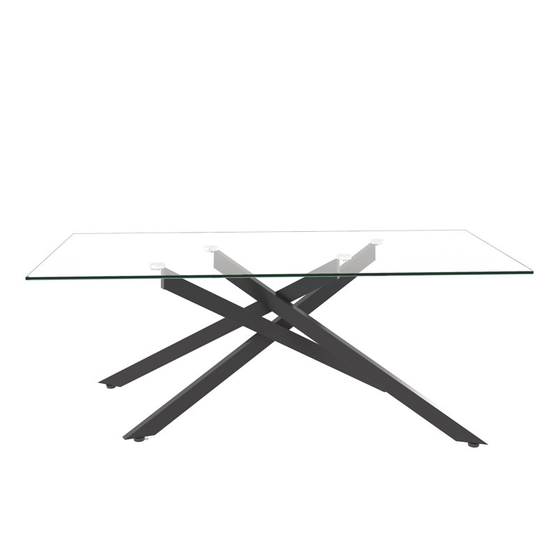 47.2" Rectangular Clear Tempered Glass Coffee Table, Stylish Design Center Table with Metal Legs, Modern Coffee Table for Living Room
