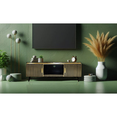59-Inch Brass TV Cabinet with Marble Top