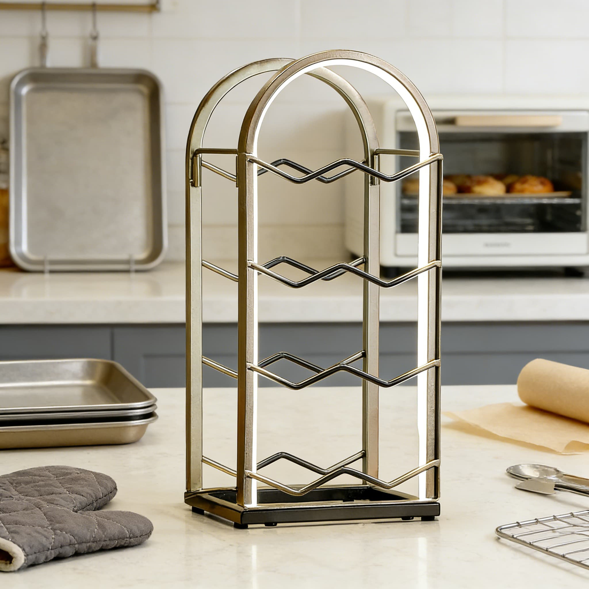 Modern Counter Wine Rack Prep & Savour LED Countertop Wine Rack With Lights - 8 Bottle ...
