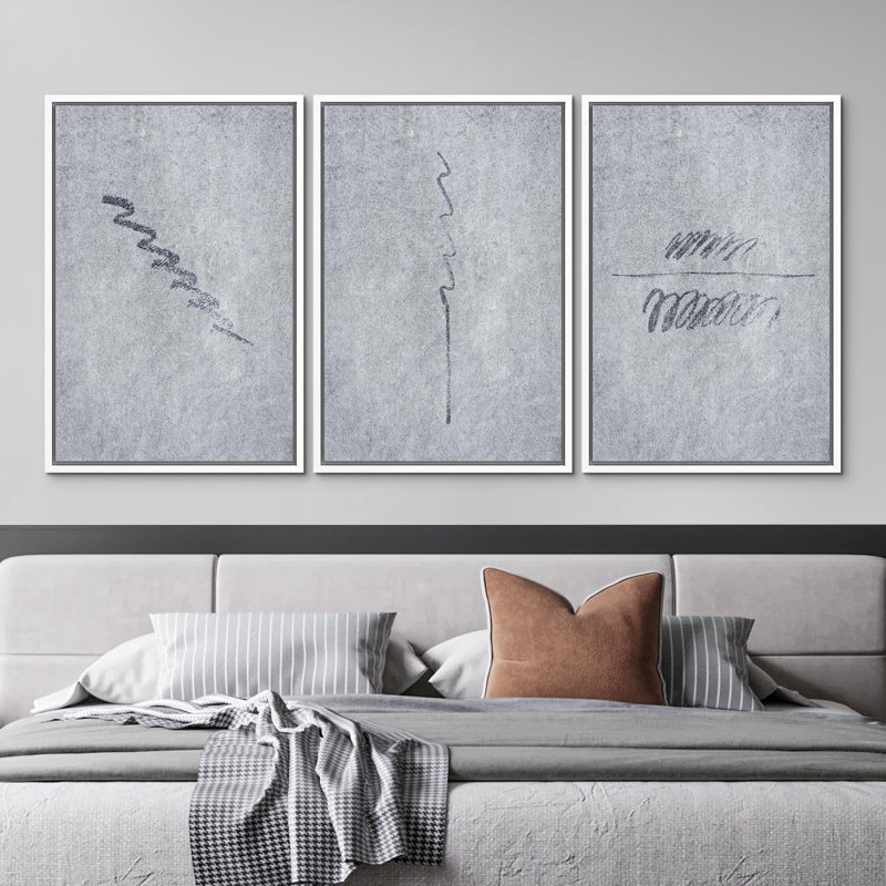 «Minimalist Abstract Line Black and White», 3 pièces, Blanc, H 24 po x l 16 po