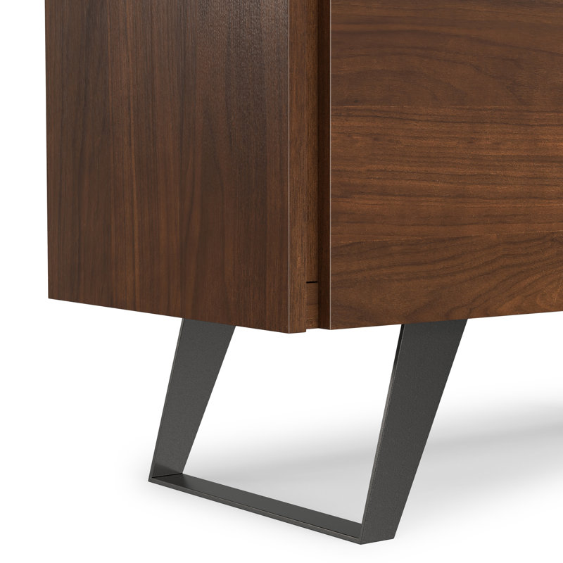 Lowry 39"W Solid Acacia Wood Modern Industrial Medium Storage Cabinet with Adjustable Shelves and Metal Legs, Walnut Veneer