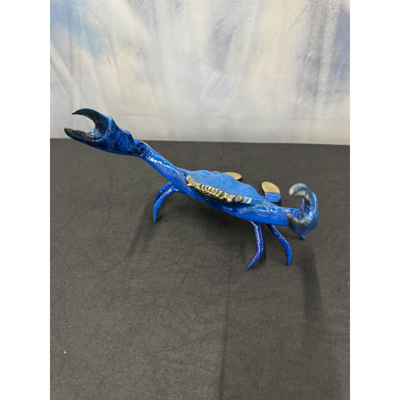 Sculptures & Beyond Blue Crab Cast Bronze Sculpture – Lost-Wax Bronze with Hand-Applied Sapphire Blue Patina – Coastal & Nautical Decorative Art for Home, Office & Yacht Décor – Sapphire Sentinel – 7"H
