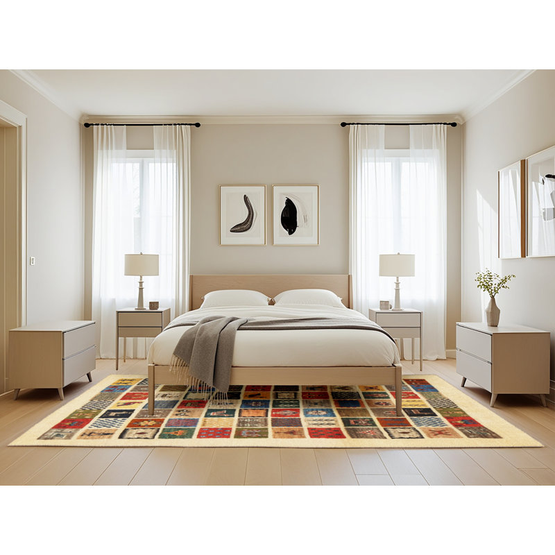 Tapis beige/vert/rouge contemporain, Rectangle 5 pi x 8 pi